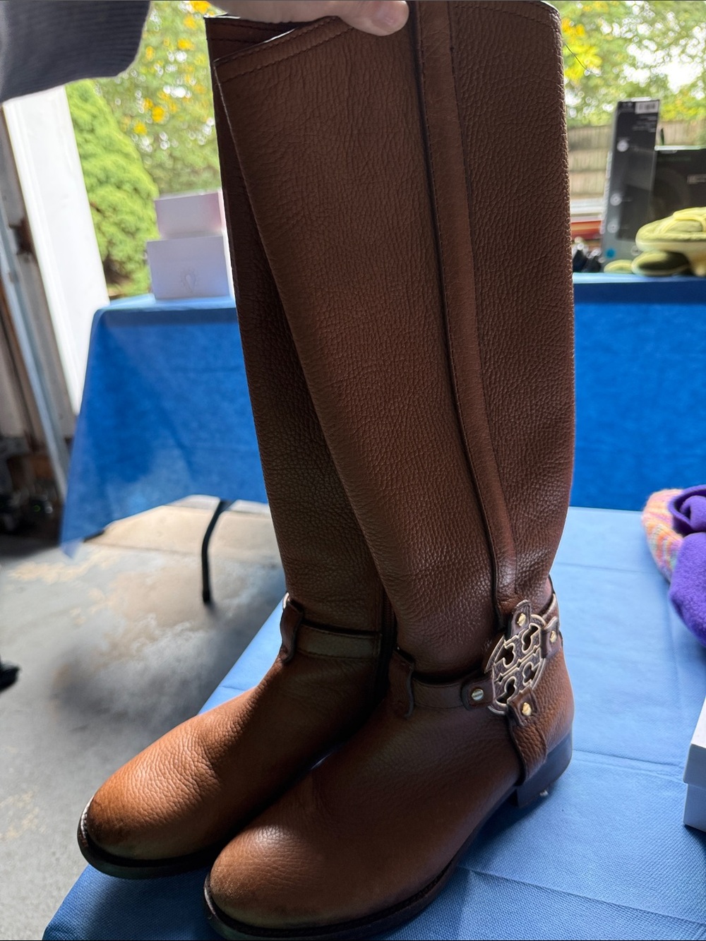 Tory Burch Brown Leather Knee-High Riding Boots